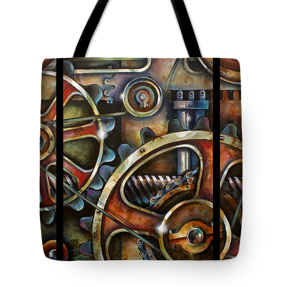 Mechanical Tote Bag featuring the painting Harmony 7 by Michael Lang