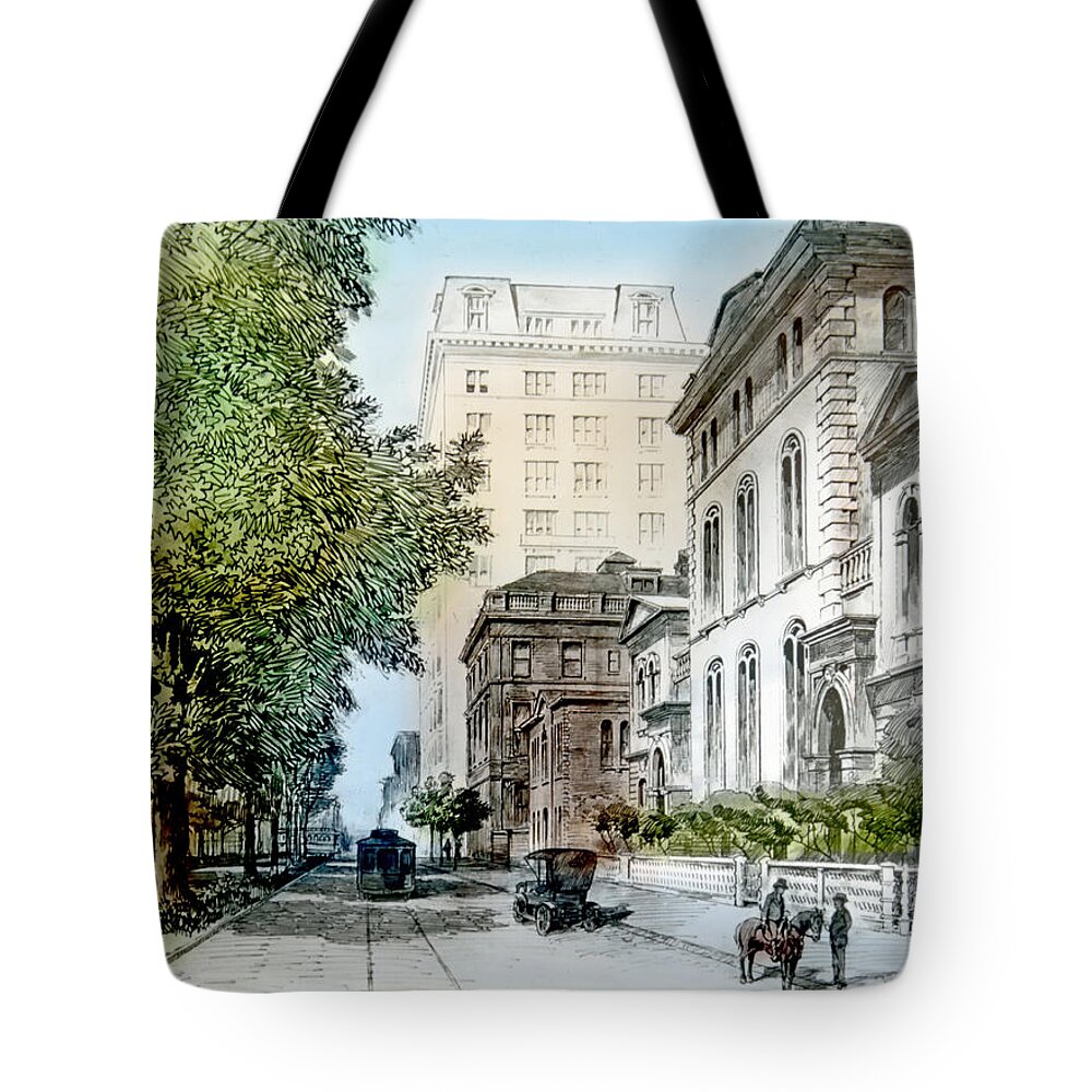 Harrisons Residence Tote Bag featuring the photograph Harrison Residence East Rittenhouse Square Philadelphia c 1890 by A Macarthur Gurmankin