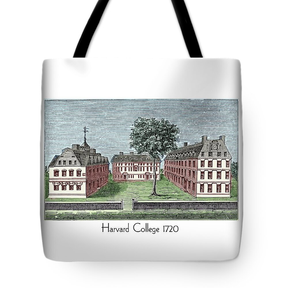 Harvard Tote Bag featuring the digital art Harvard College - 1720 by John Madison