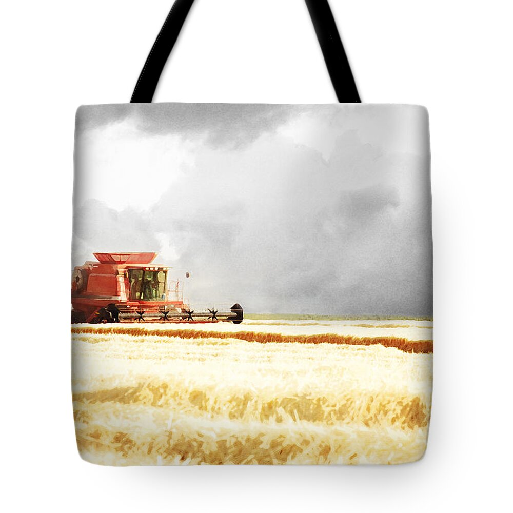 Harvest Tote Bag featuring the photograph Harvesting the Grain by Cindy Singleton