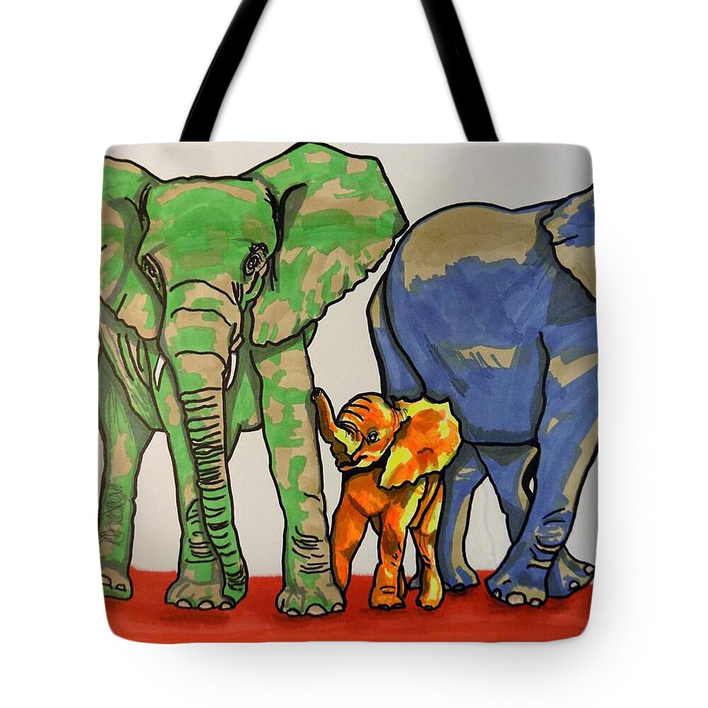 Elephants Tote Bag featuring the mixed media Have Integrity by Mary Sperling