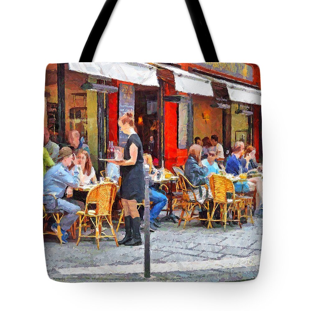 Restaurant Tote Bag featuring the digital art Having Lunch in a Parisian Cafe by Digital Photographic Arts