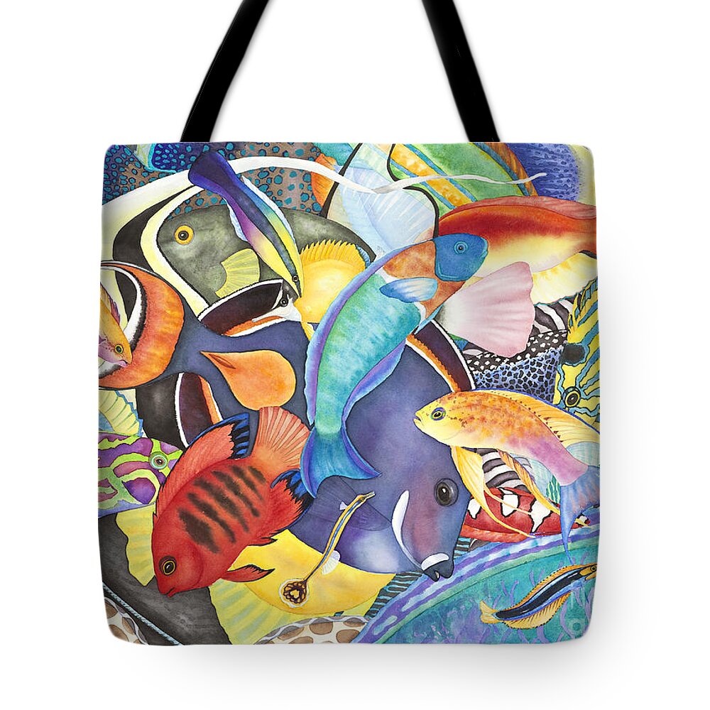 Animals Tote Bag featuring the painting Hawaiian Fishes All the Way Down by Lucy Arnold