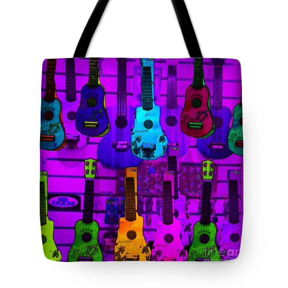 Hawaii Tote Bag featuring the digital art Hawaiian Ukuleles by Dorlea Ho