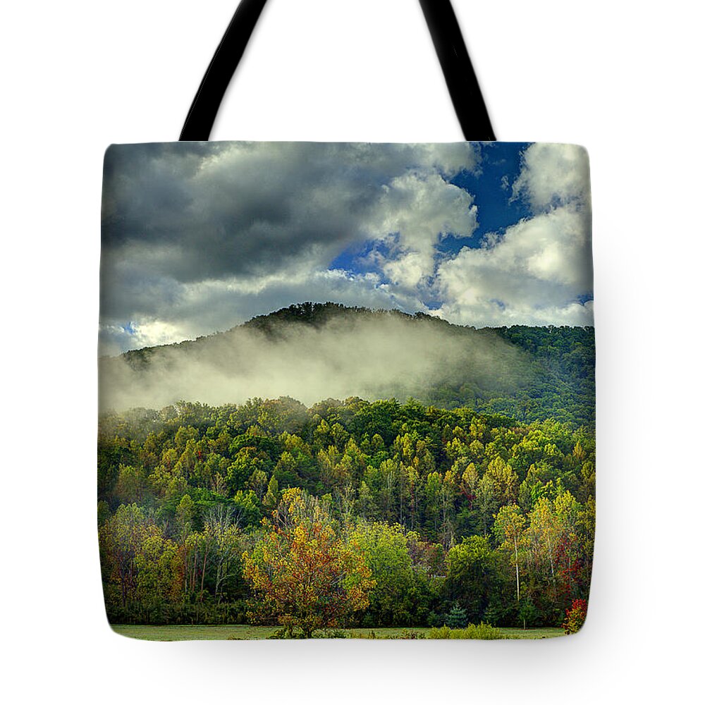 Smoky Mountains Tote Bag featuring the photograph Hay Bales In The Morning by Michael Eingle