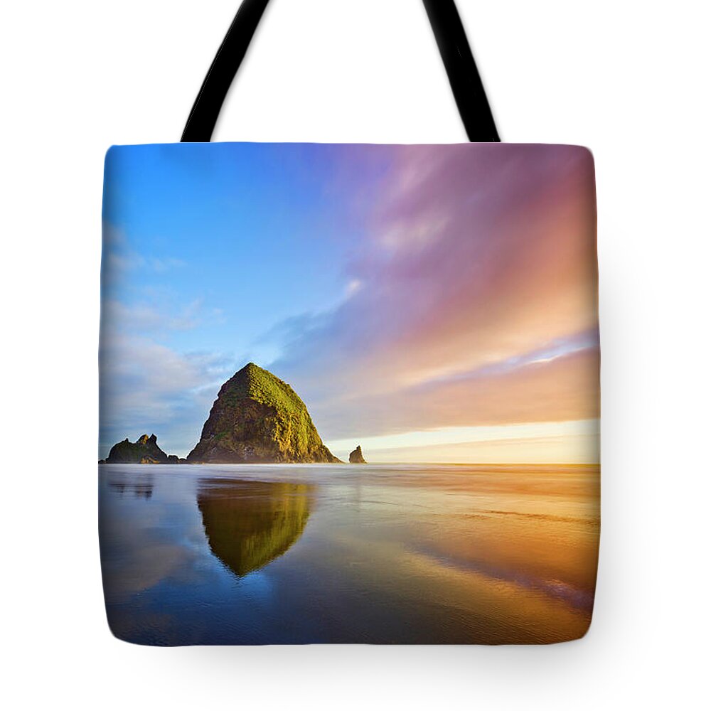 Scenics Tote Bag featuring the photograph Haystack Rock On Cannon Beach by Chen Su