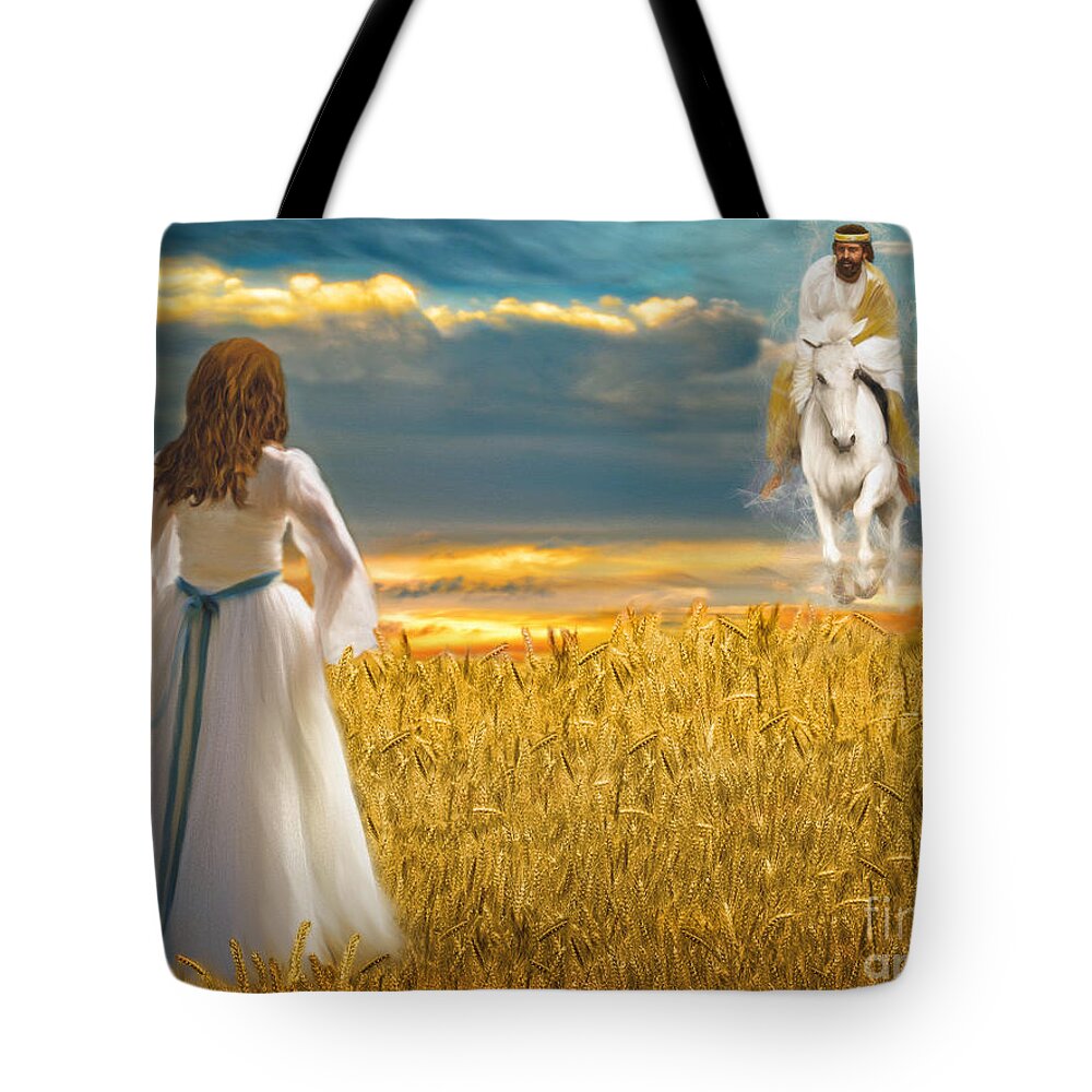 Prophetic Art Tote Bag featuring the painting He Is Coming by Constance Woods