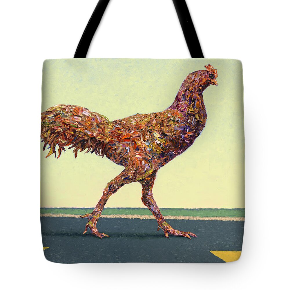 Chicken Tote Bag featuring the painting Head-on Chicken by James W Johnson