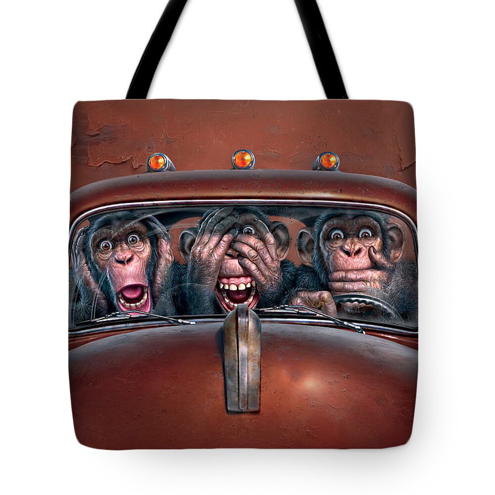 Monkeys Tote Bag featuring the digital art Hear No Evil See No Evil Speak No Evil by Mark Fredrickson