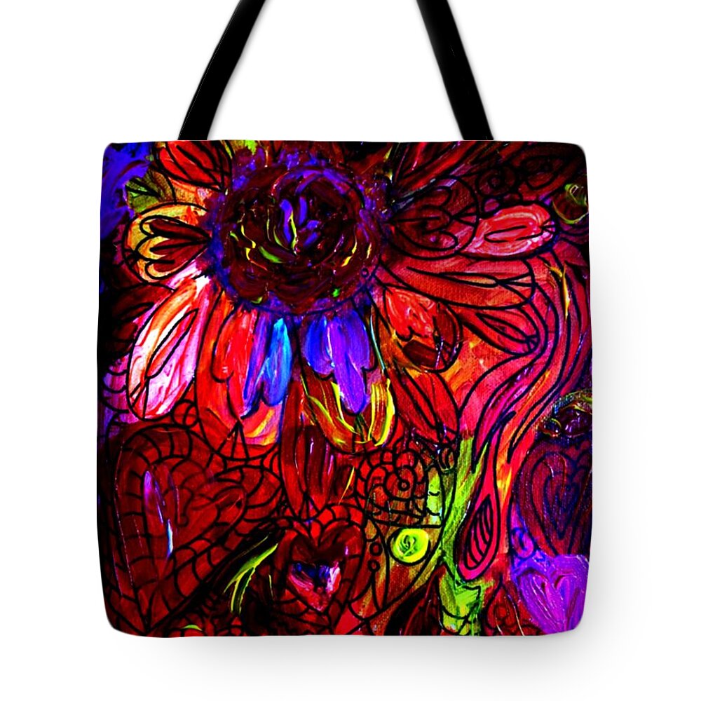 Hearts Tote Bag featuring the painting Heart Flowers by James and Donna Daugherty