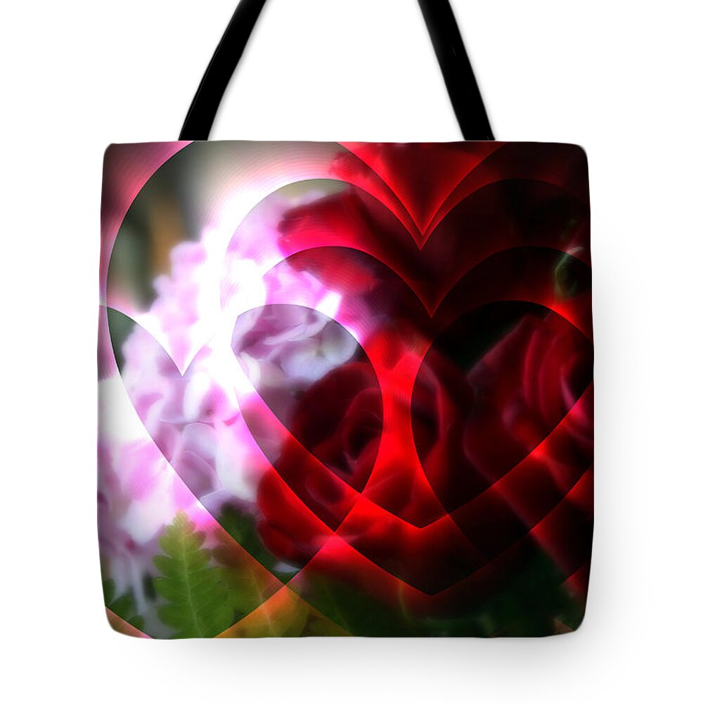 Abstract Tote Bag featuring the photograph Hearts A Fire by Kay Novy