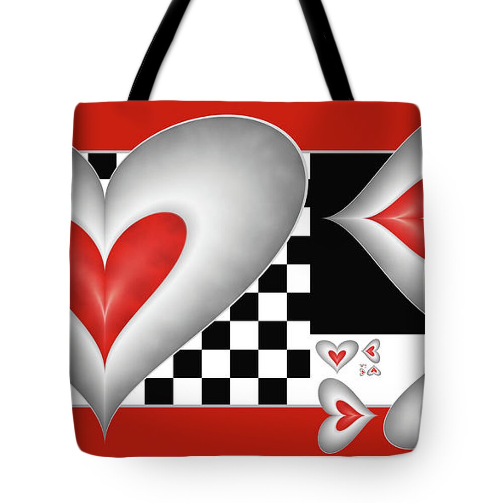 Hearts Tote Bag featuring the digital art Hearts on a Chessboard by Gabiw Art