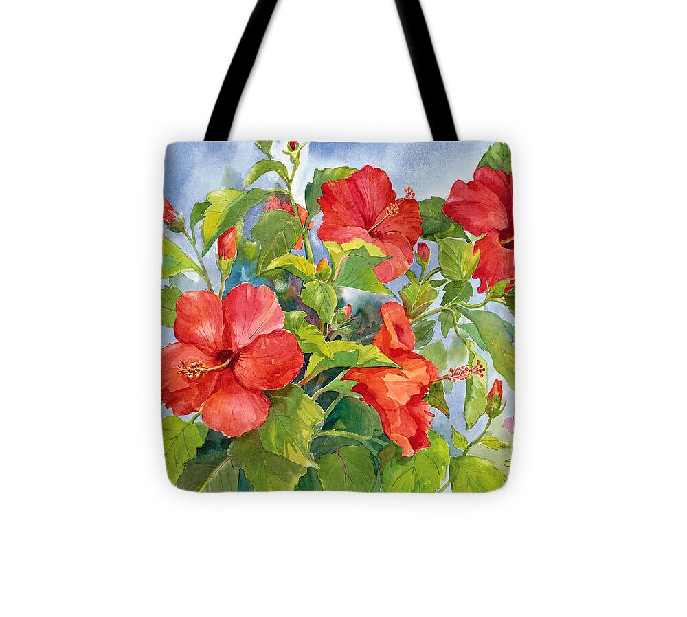 Floral Tote Bag featuring the painting Heavenly Hibiscus by Sue Kemp