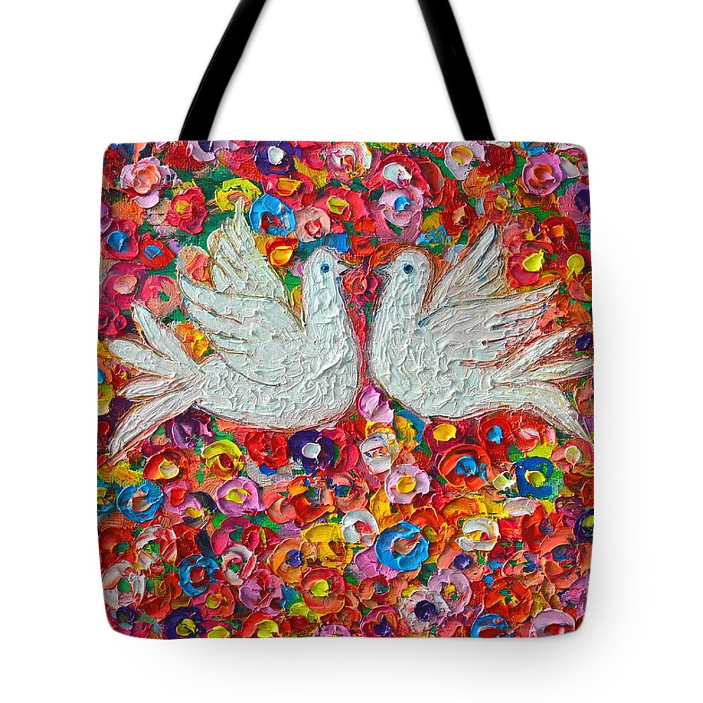 Dove Tote Bag featuring the painting Heavenly Love - Gentle White Doves by Ana Maria Edulescu