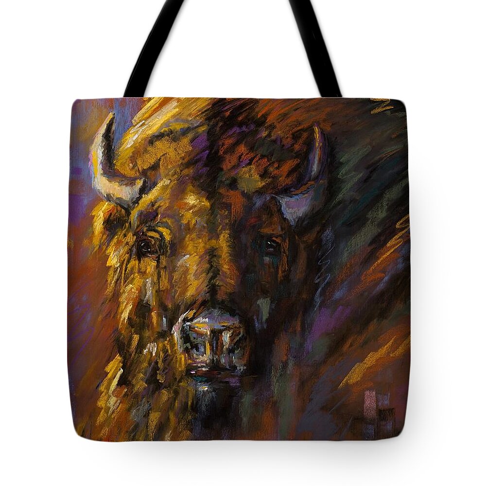 Bison Tote Bag featuring the painting Heavy by Frances Marino
