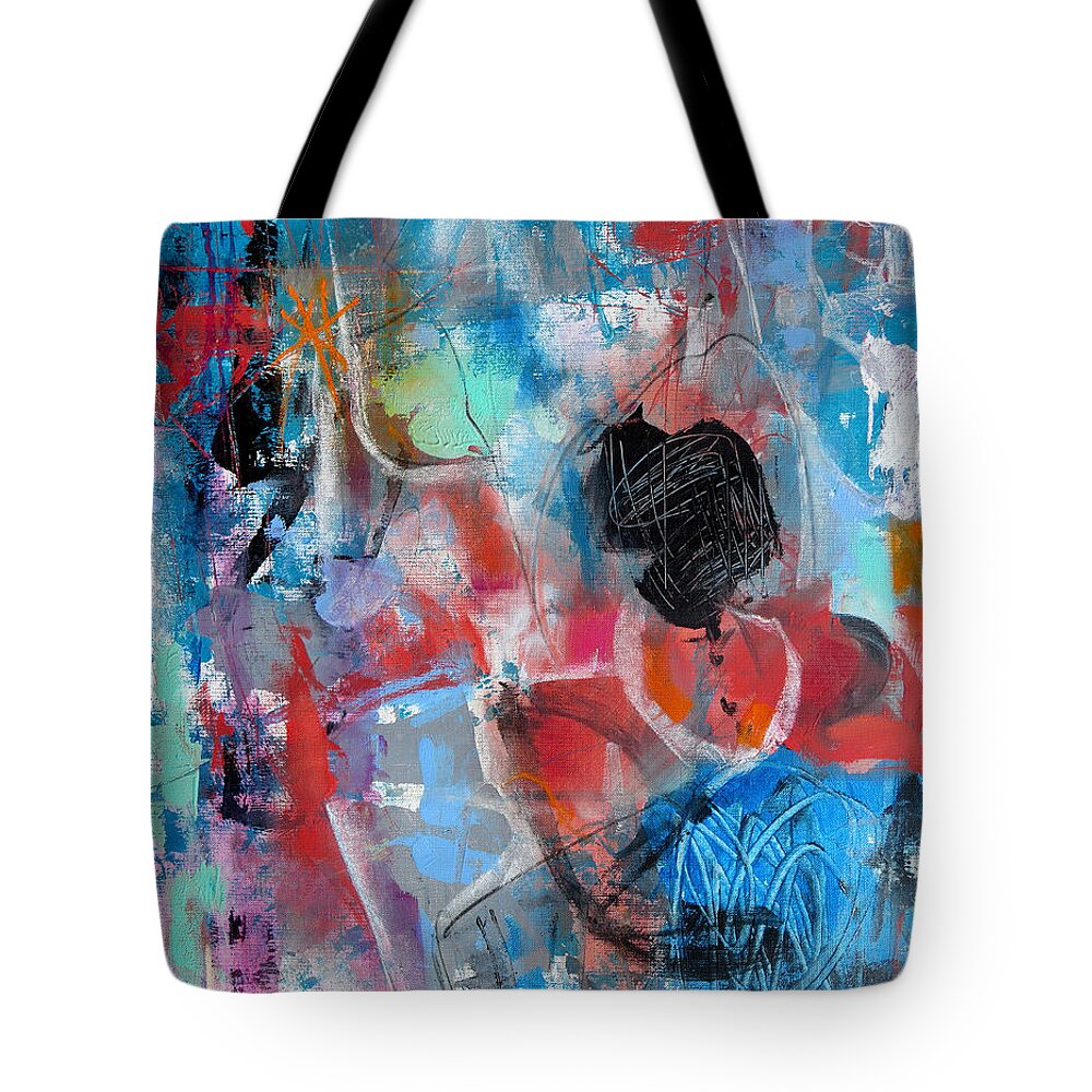 Katie Black Tote Bag featuring the painting Hectic by Katie Black