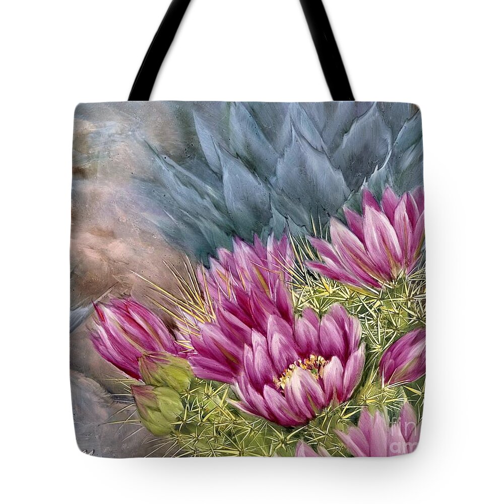 Cactus Tote Bag featuring the painting Hedgehog in Bloom by Summer Celeste