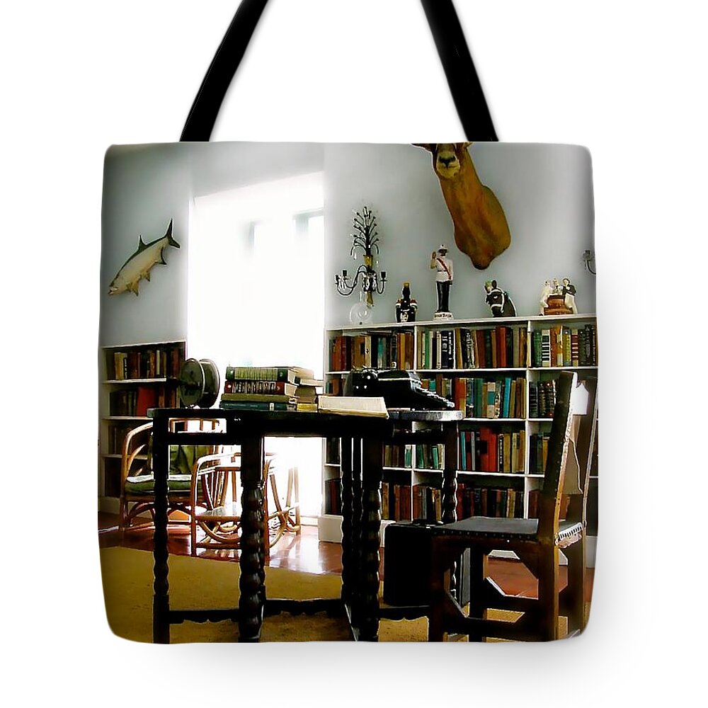 Ernest Heminway Photograph Photographs Tote Bag featuring the photograph Ernest Hemingway Hemingway's Studio II by Iconic Images Art Gallery David Pucciarelli