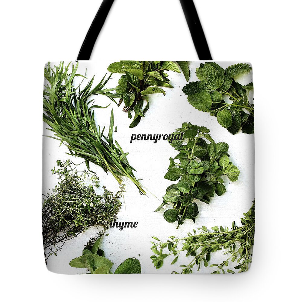 White Background Tote Bag featuring the photograph Herbs by Mónica Pinto Photography