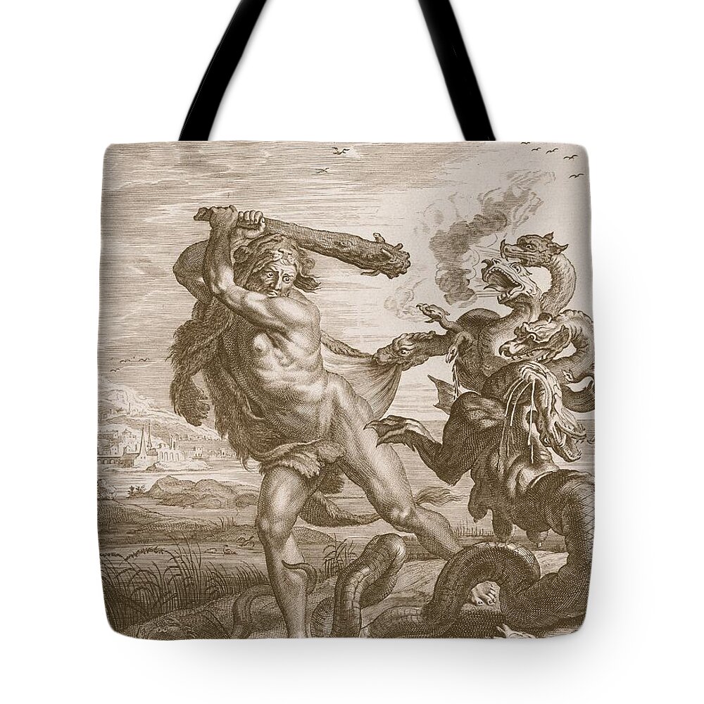 Classical Tote Bag featuring the drawing Hercules Fights The Lernian Hydra by Bernard Picart