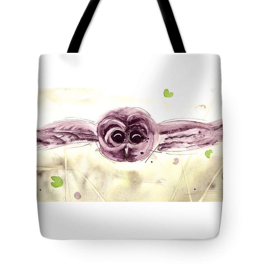 Owl Tote Bag featuring the painting Here I Come by Dawn Derman