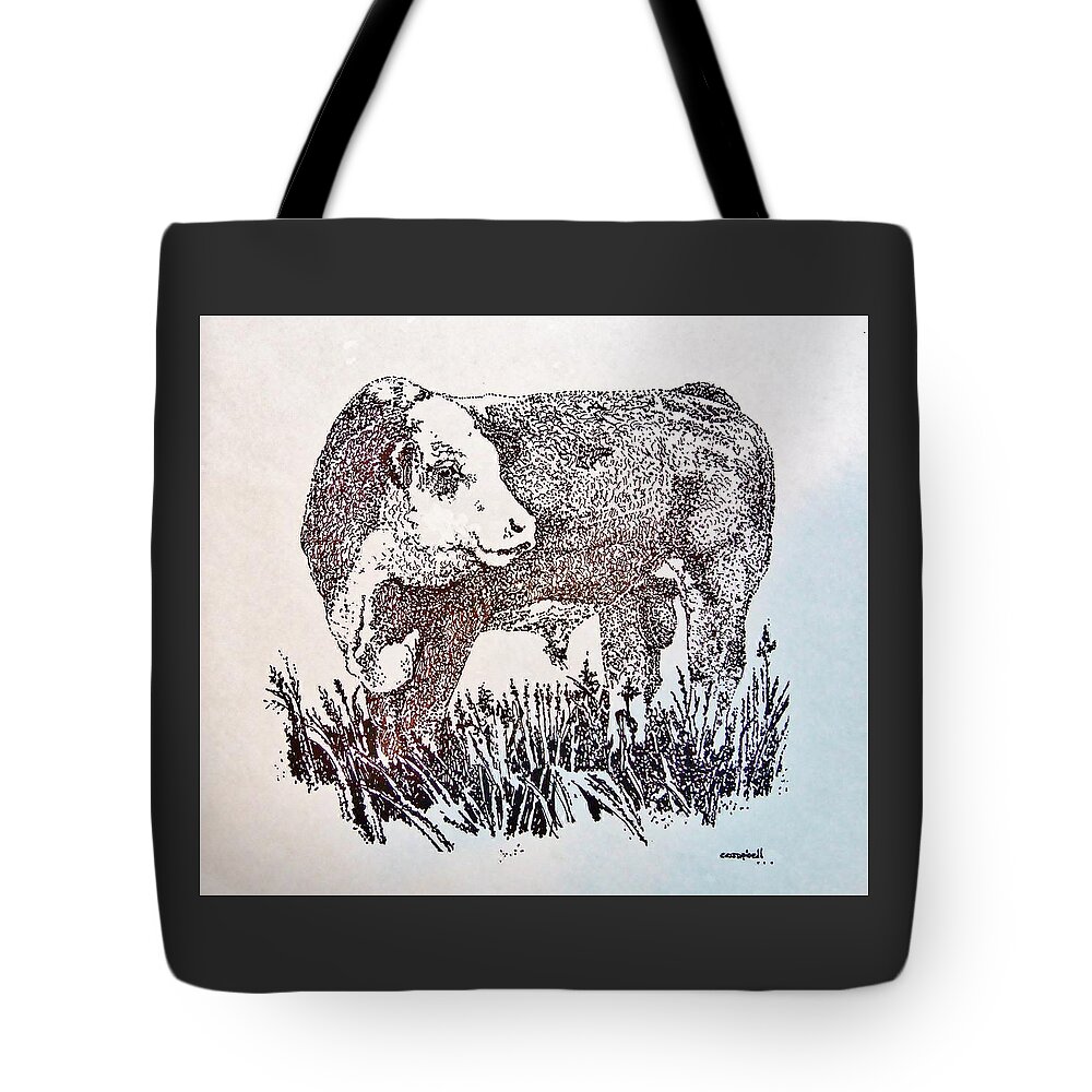 Bull Tote Bag featuring the drawing Polled Hereford Bull by Larry Campbell