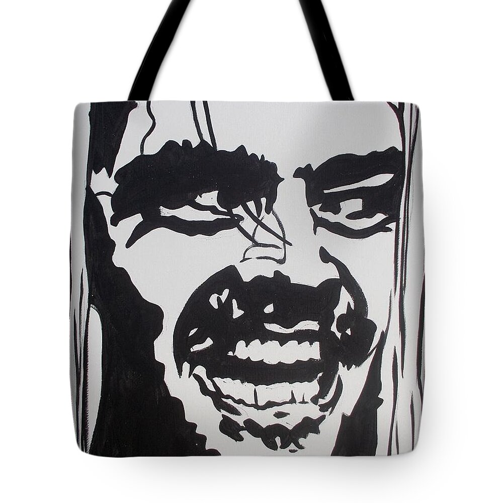 The Shining Tote Bag featuring the painting Here's Johnny by Marisela Mungia