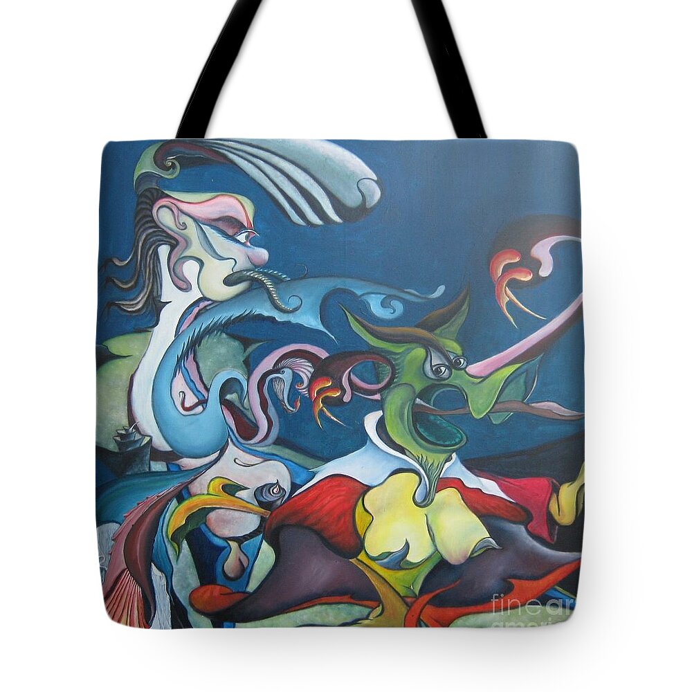 Fantasy Tote Bag featuring the painting Fishwife by Bob Ivens