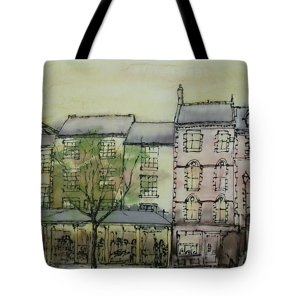 Architecture Tote Bag featuring the painting Hexham Market Place Northumberland England by Hazel Millington