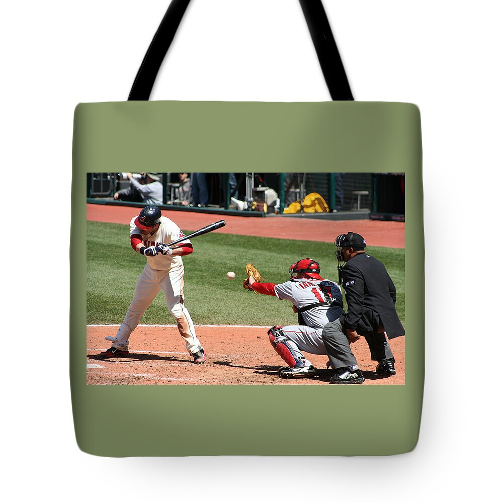 Baseball Tote Bag featuring the photograph Cleveland Indians Baseball game by Valerie Collins