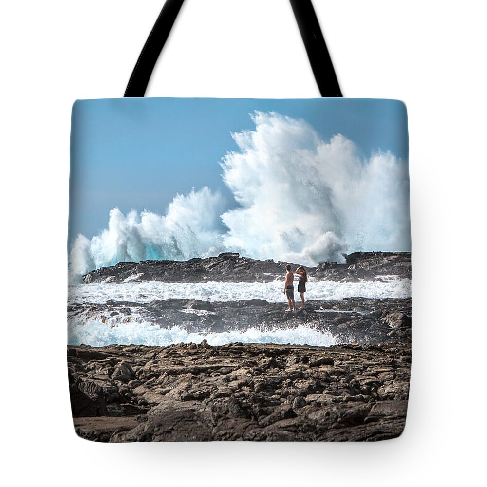 Waves Tote Bag featuring the photograph In Over Their Heads by Denise Bird