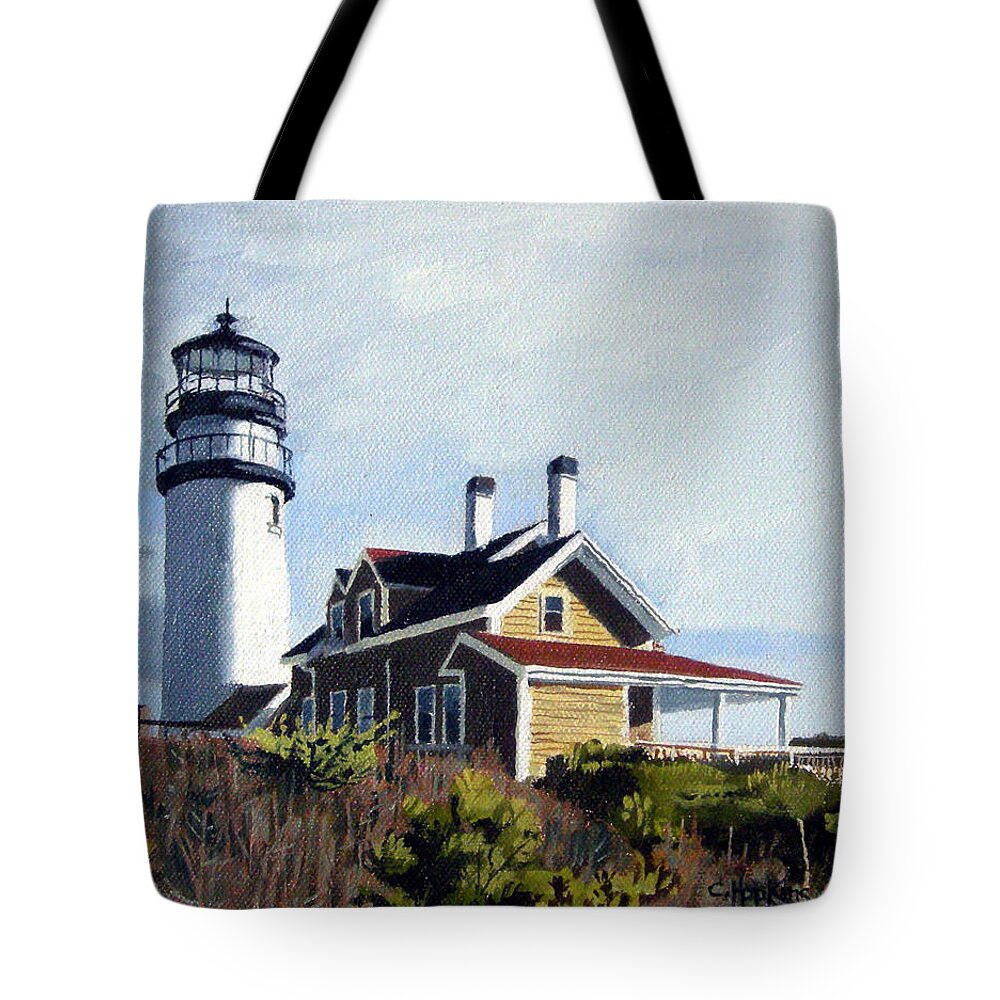Highland Light North Truro Tote Bag featuring the painting Highland Light North Truro Cape Cod Massuchusetts by Christine Hopkins