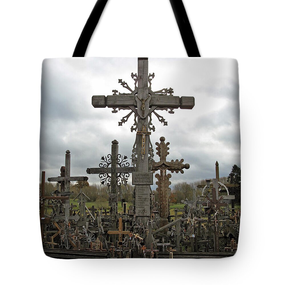 Lithuania Tote Bag featuring the photograph Hill of Crosses 06. Lithuania. by Ausra Huntington nee Paulauskaite