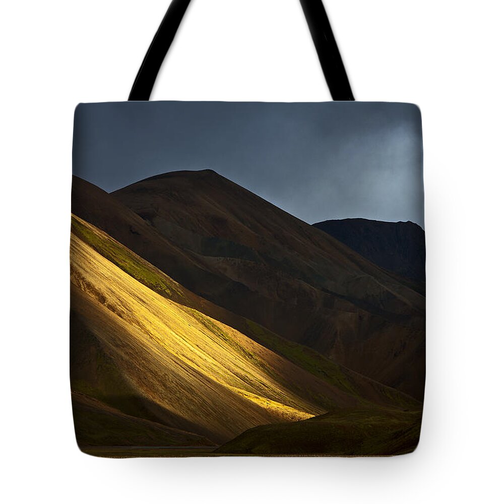Heike Odermatt Tote Bag featuring the photograph Hills At Sunset Landmannalaugar by Heike Odermatt