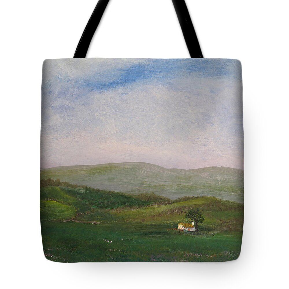 Landscape Tote Bag featuring the painting Hills of Ireland by Barbara McDevitt