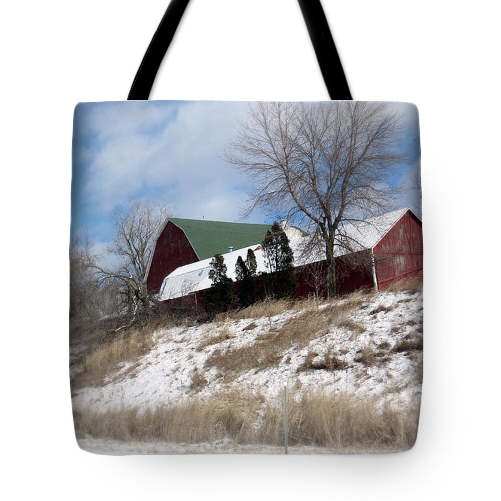 Hillside Farm Tote Bag featuring the photograph Hillside Farm In Winter by Kay Novy