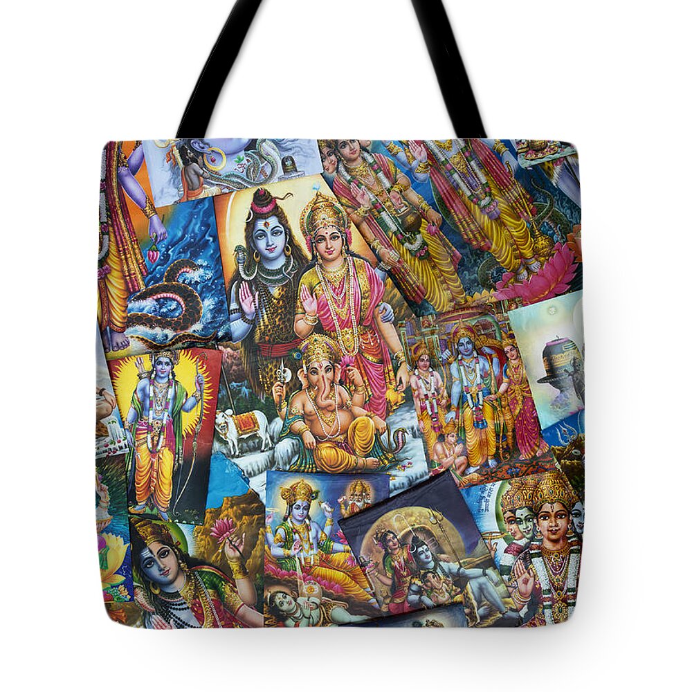 Hindu Poster Tote Bag featuring the photograph Hindu Deity Posters by Tim Gainey