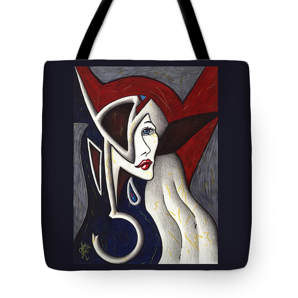 Face Tote Bag featuring the drawing His Absence and Pain's Piercing Presence by Danielle R T Haney