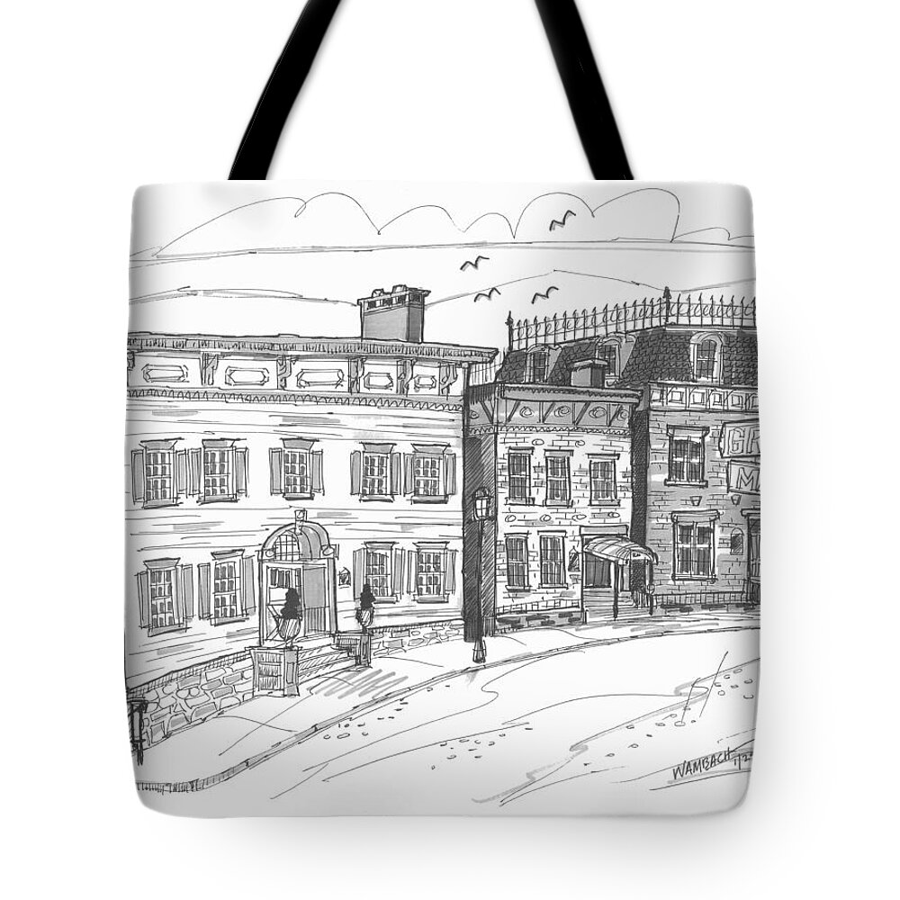 Catskill Tote Bag featuring the drawing Historic Catskill Street by Richard Wambach
