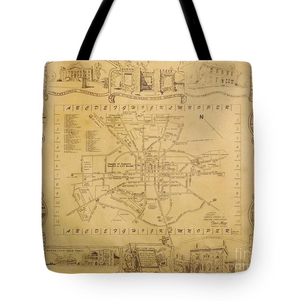 Map Tote Bag featuring the drawing Historic Map of Lexington Kentucky by David Neace