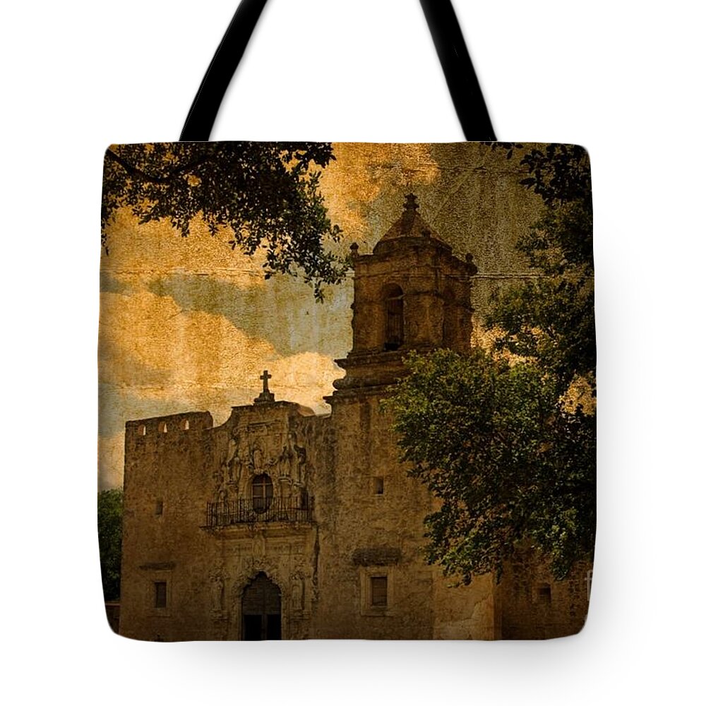 Texture Tote Bag featuring the photograph Historic Mission San Jose by Gary Richards