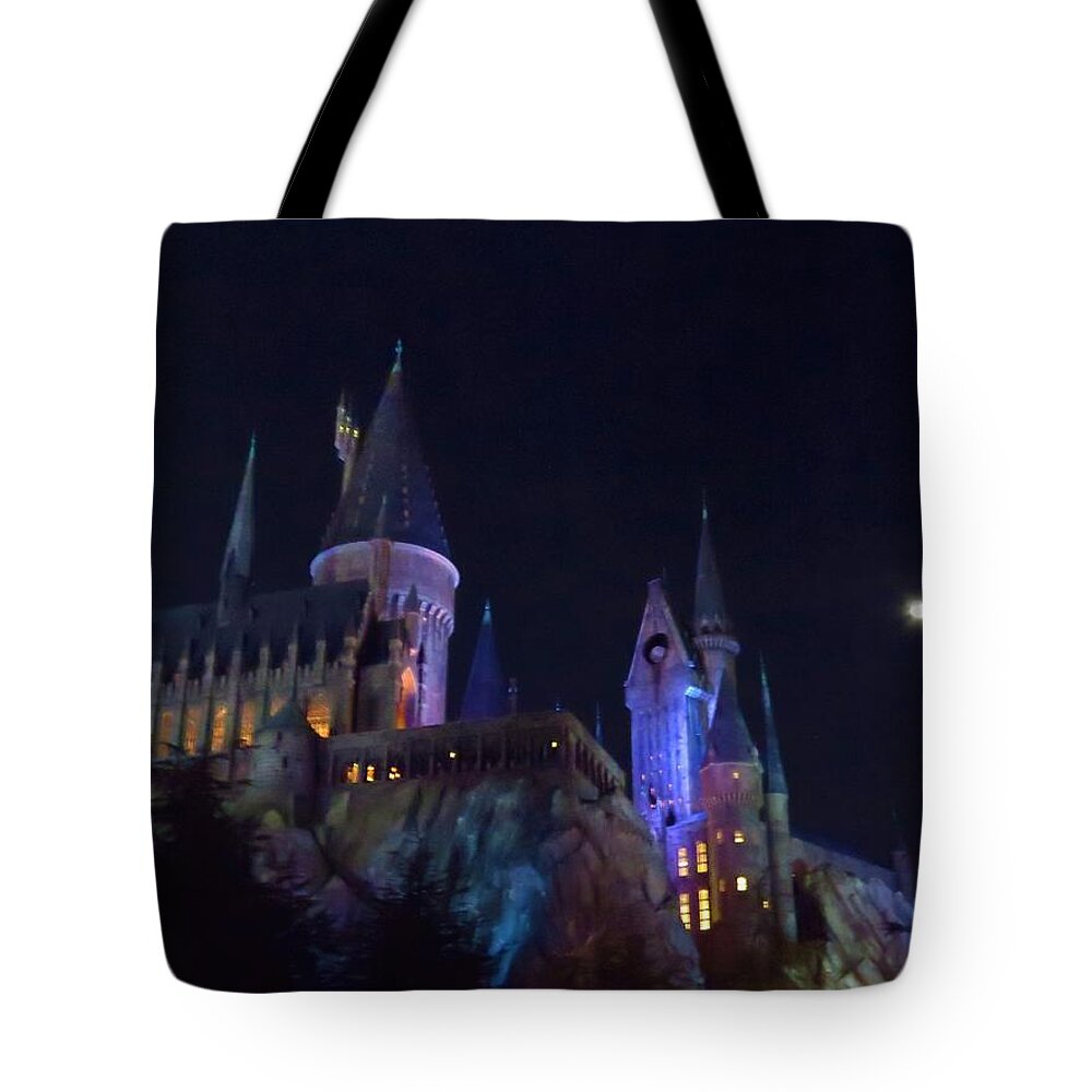 Kathy Long Tote Bag featuring the photograph Hogwarts Castle at Night by Kathy Long