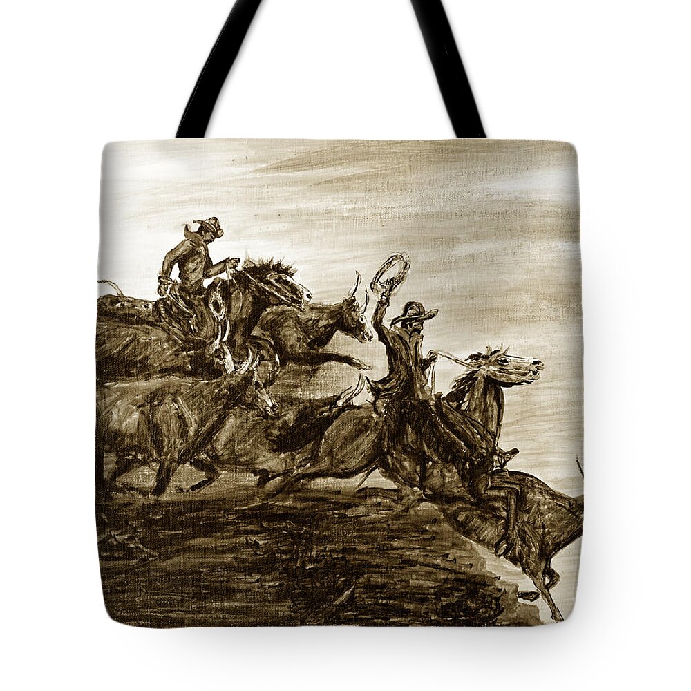 Texas Tote Bag featuring the drawing Hol-ly Cow #1 by Erich Grant