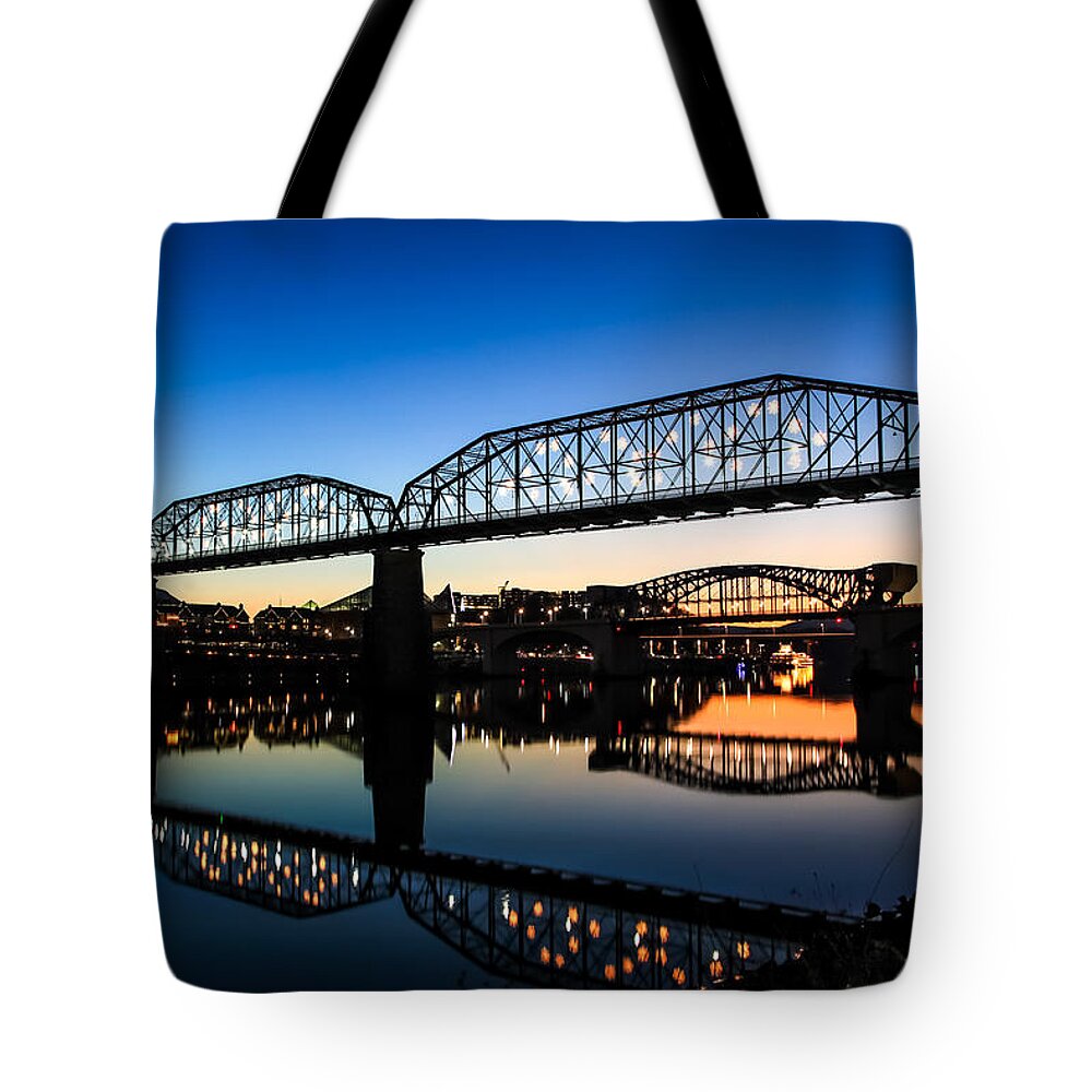 Chattanooga Tote Bag featuring the photograph Holiday Lights Chattanooga by Tom and Pat Cory
