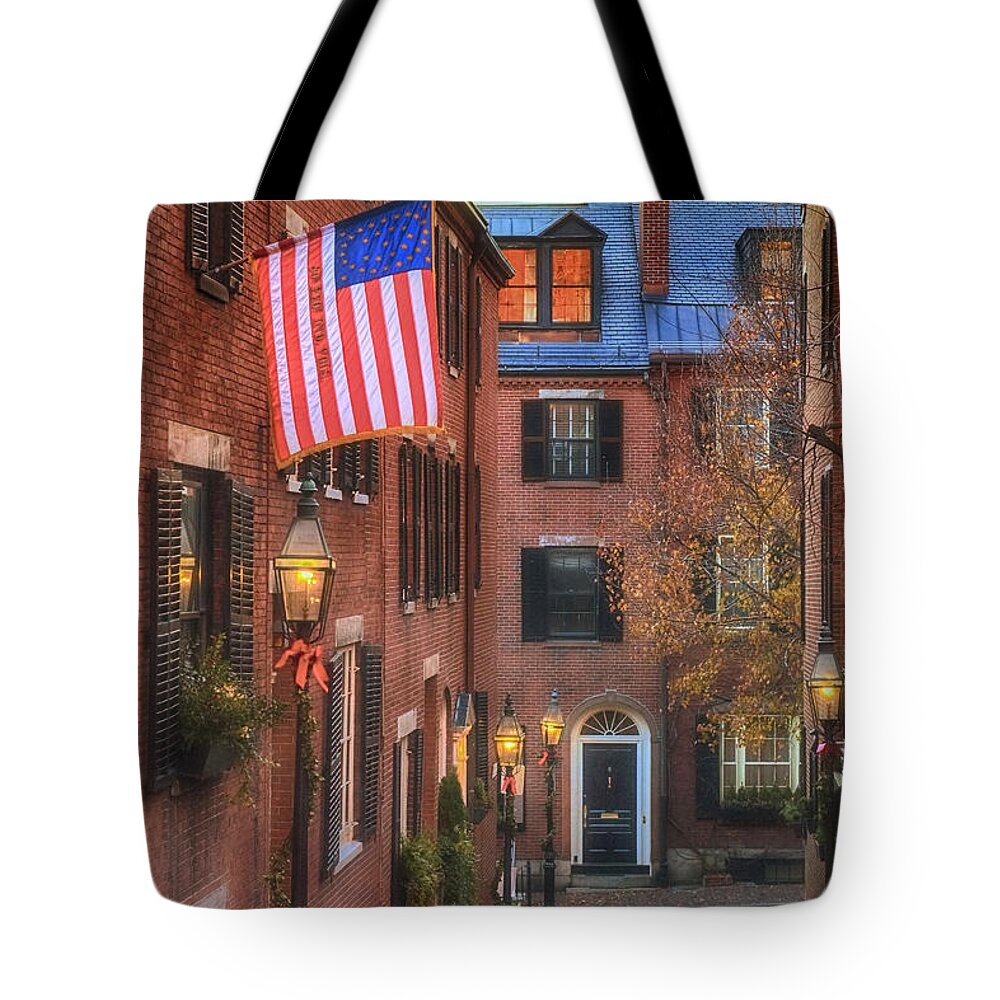 New England Tote Bag featuring the photograph Holiday on Acorn by Joann Vitali