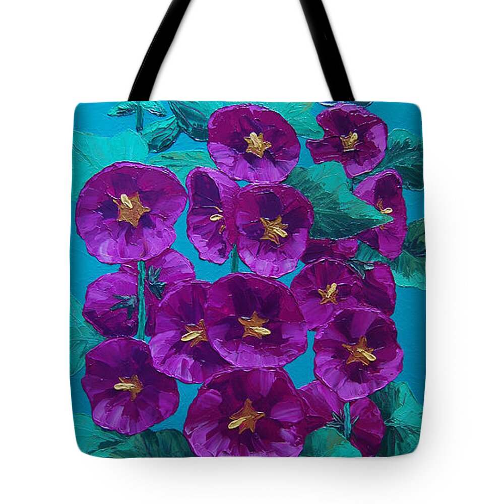 Flower Tote Bag featuring the painting Hollyhocks by Cheryl Fecht
