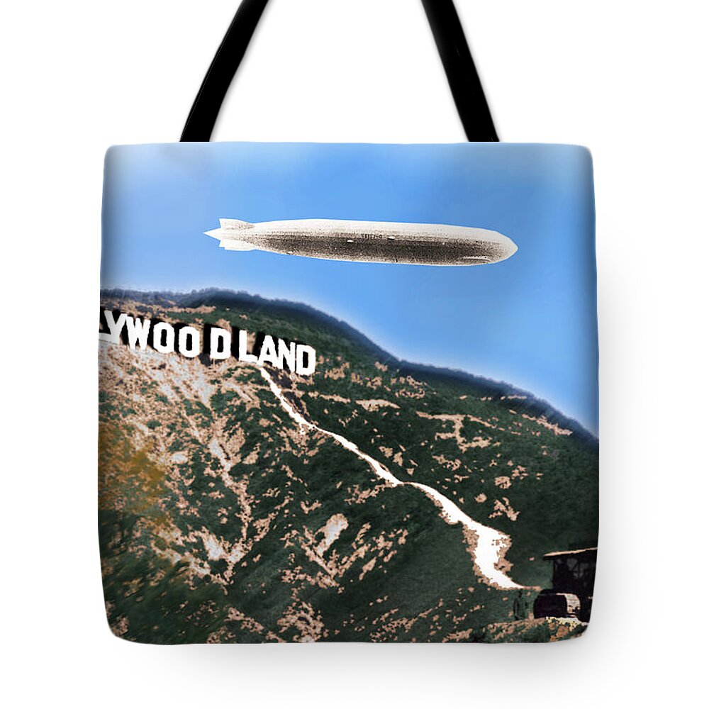 La Tote Bag featuring the photograph Hollywood Sign and Blimp by Tony Rubino