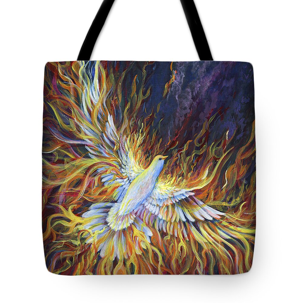 Holy Spirit Tote Bag featuring the painting Holy Fire by Nancy Cupp