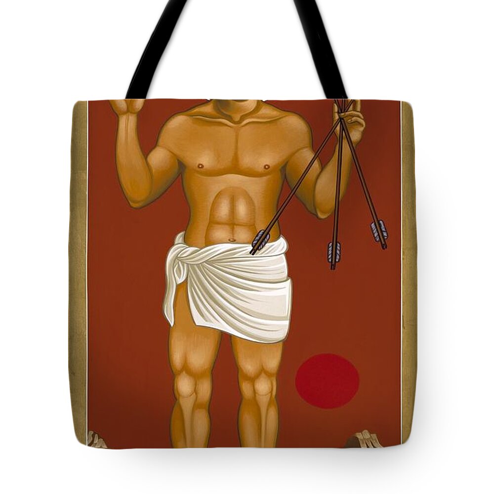 Holy Martyr St. Sebastian Tote Bag featuring the painting Holy Martyr St. Sebastian 032 #2 by William Hart McNichols
