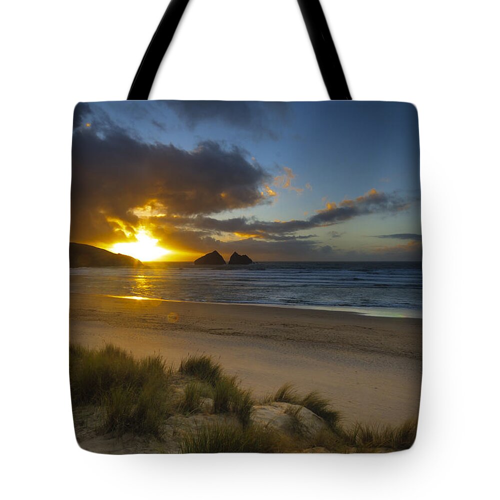 Holywell Bay Tote Bag featuring the photograph Holywell bay cornwall by Chris Smith